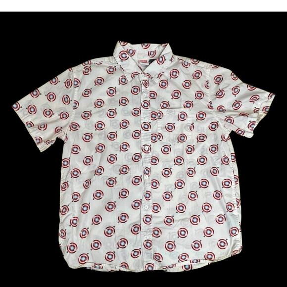 Marvel Shirt Captain America Shield White Collar  Button Up Mens Size Large - Picture 1 of 6